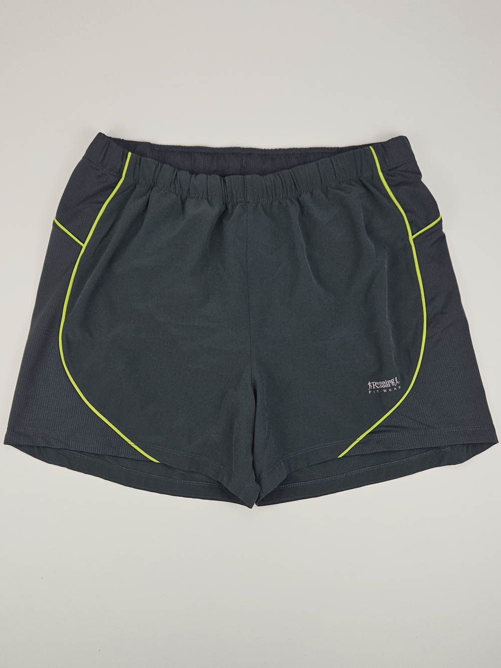 Running Room Fit-Wear Running Shorts Grey Neon Yellow Size Medium